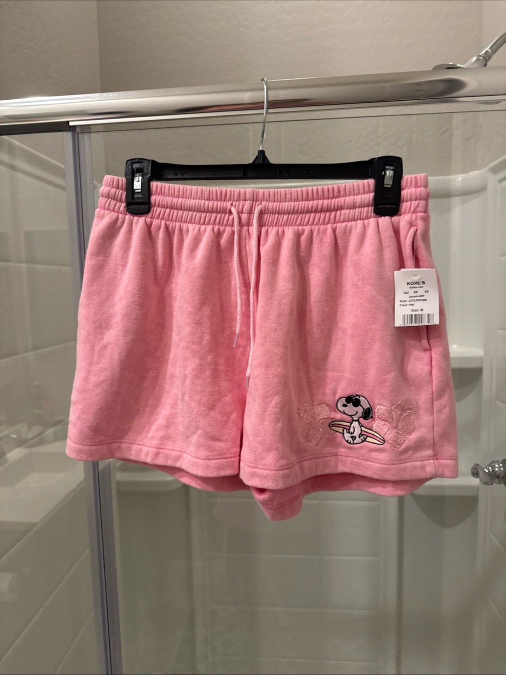 Kohl's Pink Women's Terry Lounge Shorts with Snoopy Embroidery